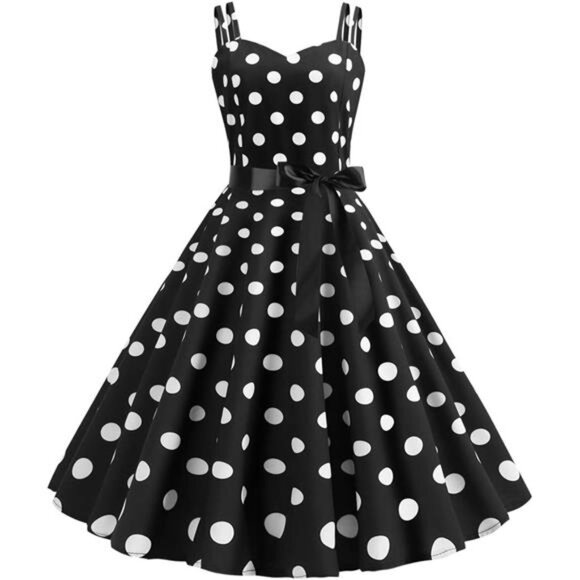 Women Retro Swing Dress Black White - Picture 1 of 5